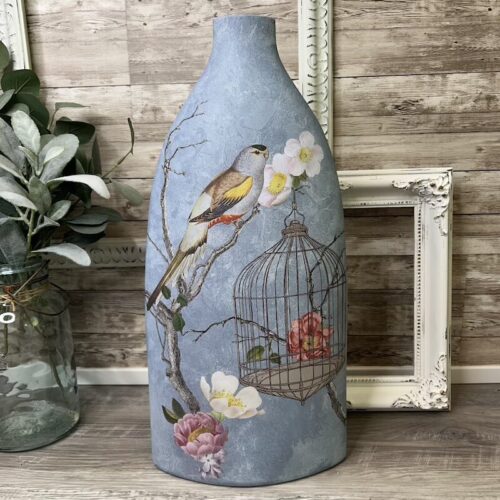 Tall Ceramic Vase with Birds and Branches