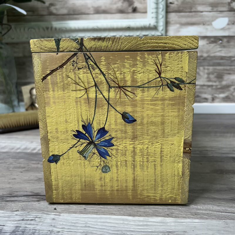 Yellow Wooden Storage Box with Floral and Rooster - Image 2