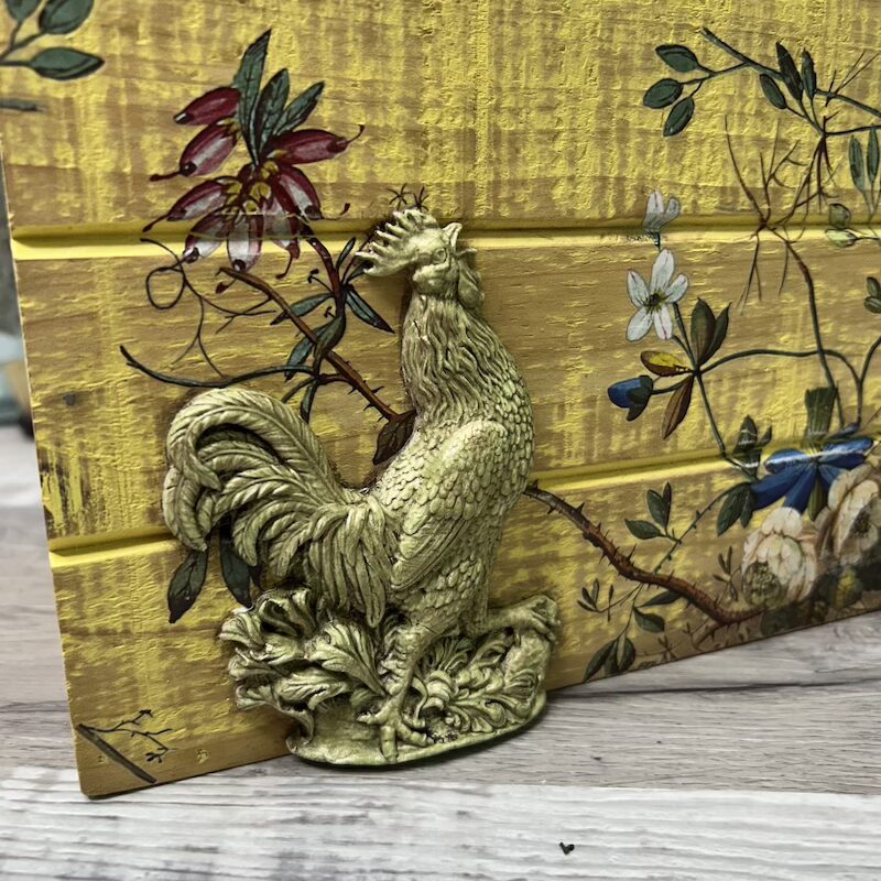 Yellow Wooden Storage Box with Floral and Rooster - Image 5