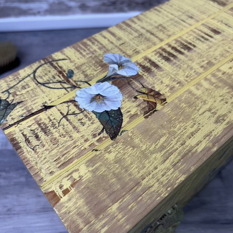 Yellow Wooden Storage Box with Floral and Rooster - Image 6