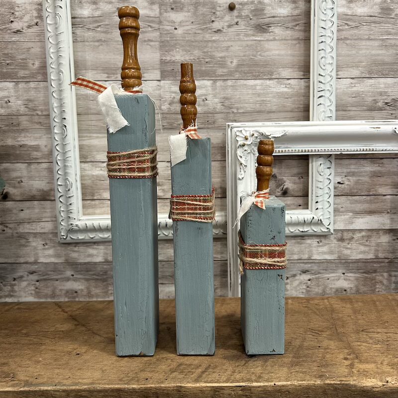 Tall Wooden Block Pumpkins with Crackle Paint - Image 3