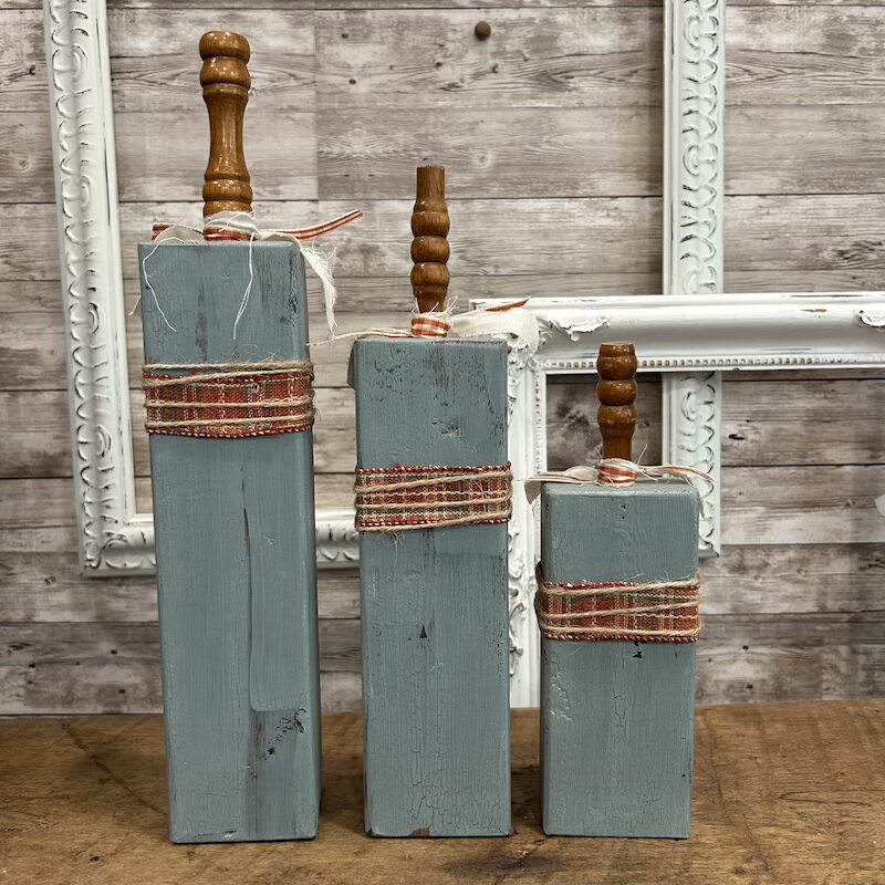 Tall Wooden Block Pumpkins with Crackle Paint - Image 4