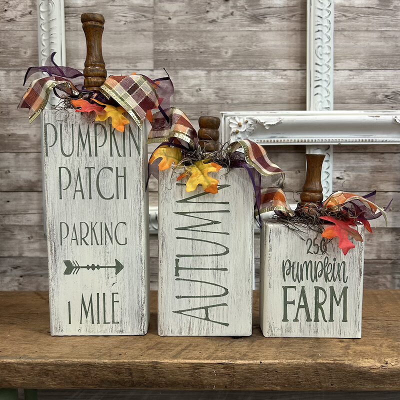 2x4 Wooden Block Pumpkins with Hand Painted Lettering