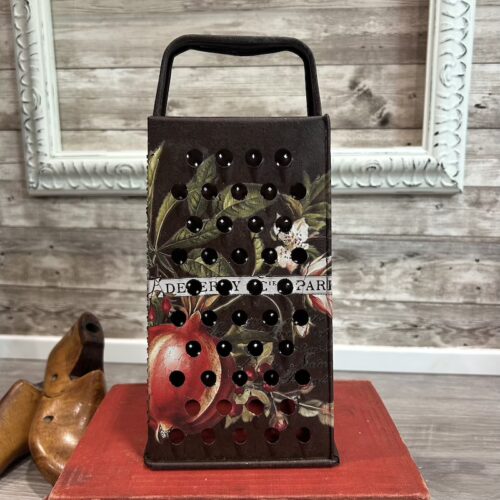 Vintage Rusty Grater with Pomegranate Floral Transfer, Kitchen Decor