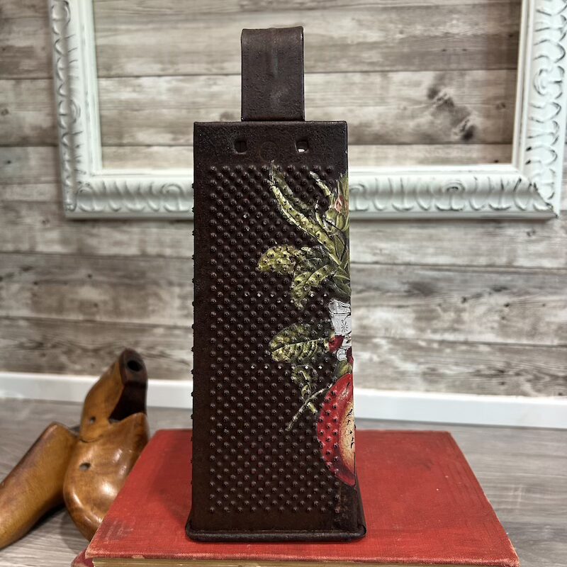 Vintage Rusty Grater with Pomegranate Floral Transfer, Kitchen Decor - Image 3