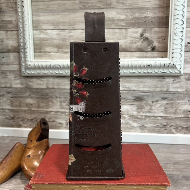 Vintage Rusty Grater with Pomegranate Floral Transfer, Kitchen Decor - Image 5