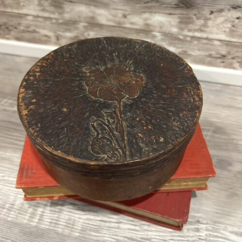 Antique Wooden Primitive Circular Carved Pantry Box