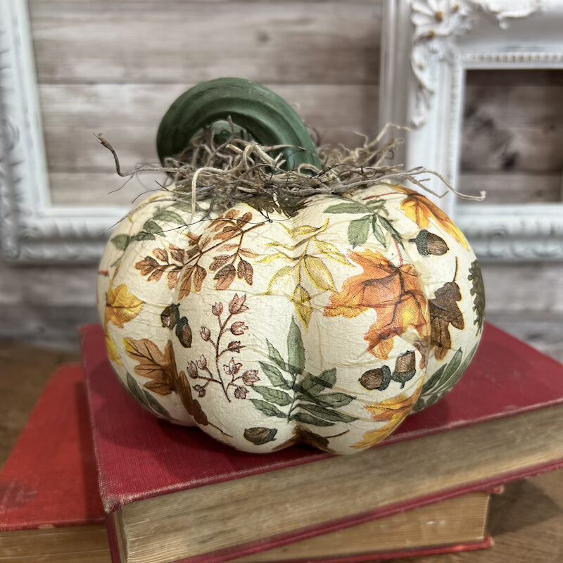 Fall Decoupaged Decor Pumpkin with Curly Stem - Image 6