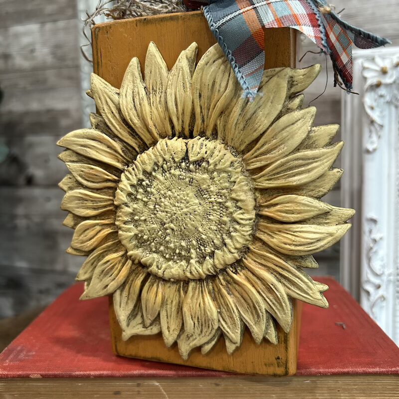 4x4 Wooden Pumpkin Block with Resin Sunflower and Stem - Image 8