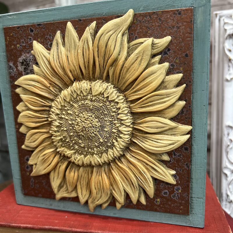 6" Wooden Decor Piece with Copper Effect Paint and Resin Sunflower - Image 2