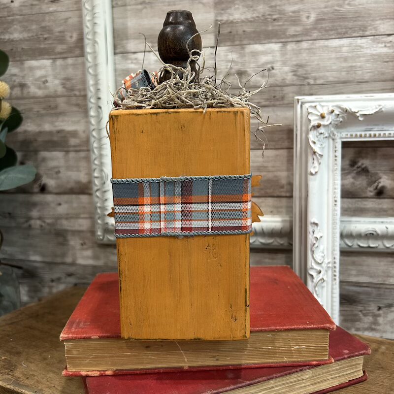 4x4 Wooden Pumpkin Block with Resin Sunflower and Stem - Image 5