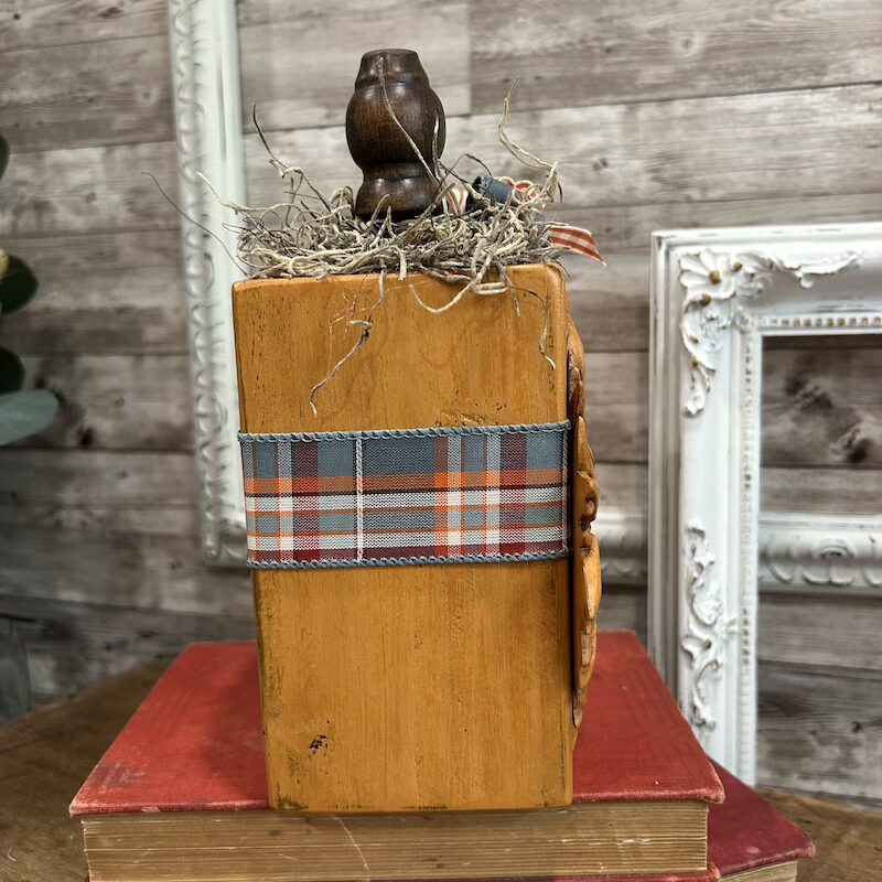 4x4 Wooden Pumpkin Block with Resin Sunflower and Stem - Image 4