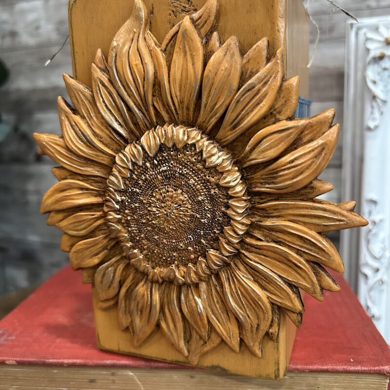 4x4 Wooden Pumpkin Block with Resin Sunflower and Stem - Image 3