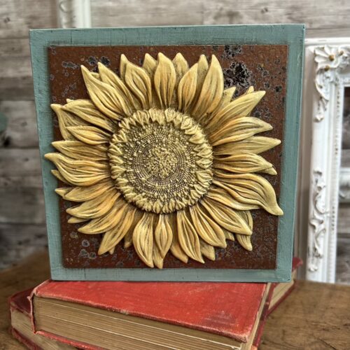 6" Wooden Decor Piece with Copper Effect Paint and Resin Sunflower