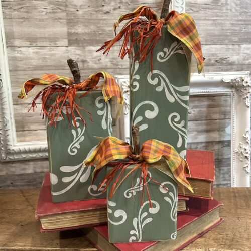 2x4 Wooden Block Pumpkins with Swirl Design