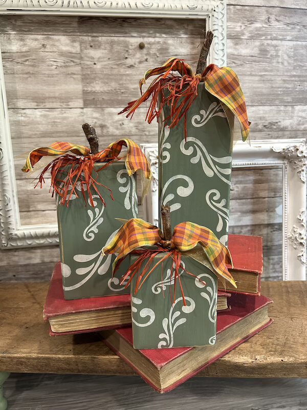 2x4 Wooden Block Pumpkins with Swirl Design