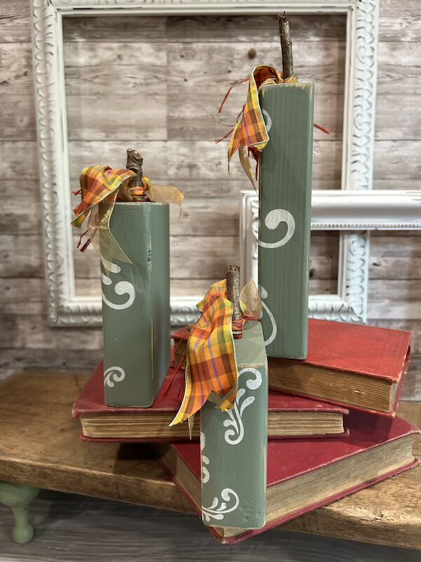 2x4 Wooden Block Pumpkins with Swirl Design - Image 3