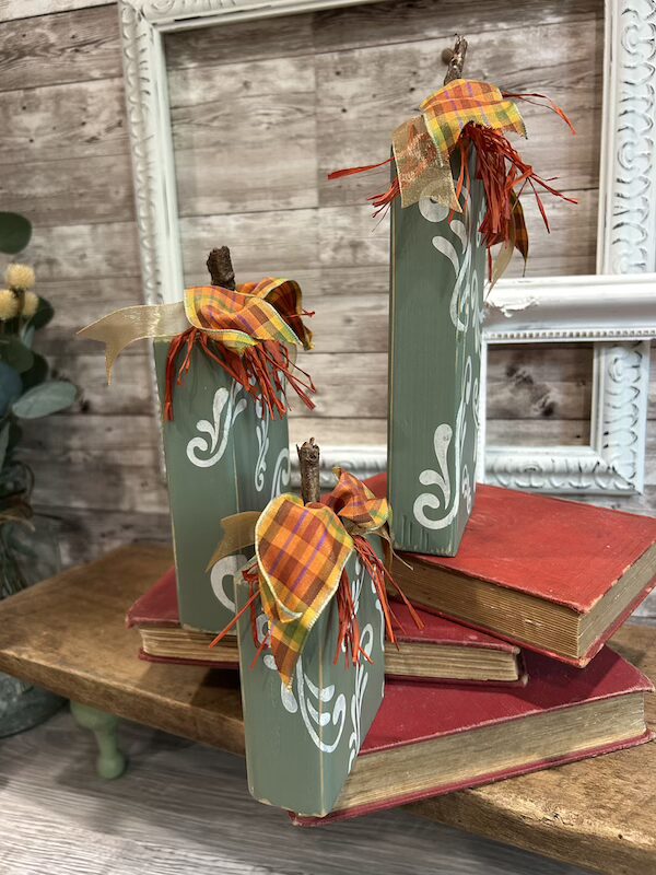 2x4 Wooden Block Pumpkins with Swirl Design - Image 5