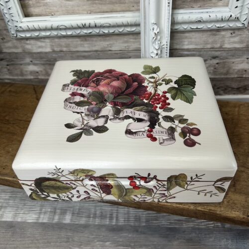 Upcycled Wooden Phone Caddy / Storage Box with Decor Transfers