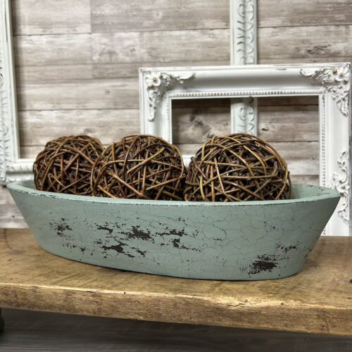 Upcycled Wooden Oblong Bowl with Milk Paint Patina