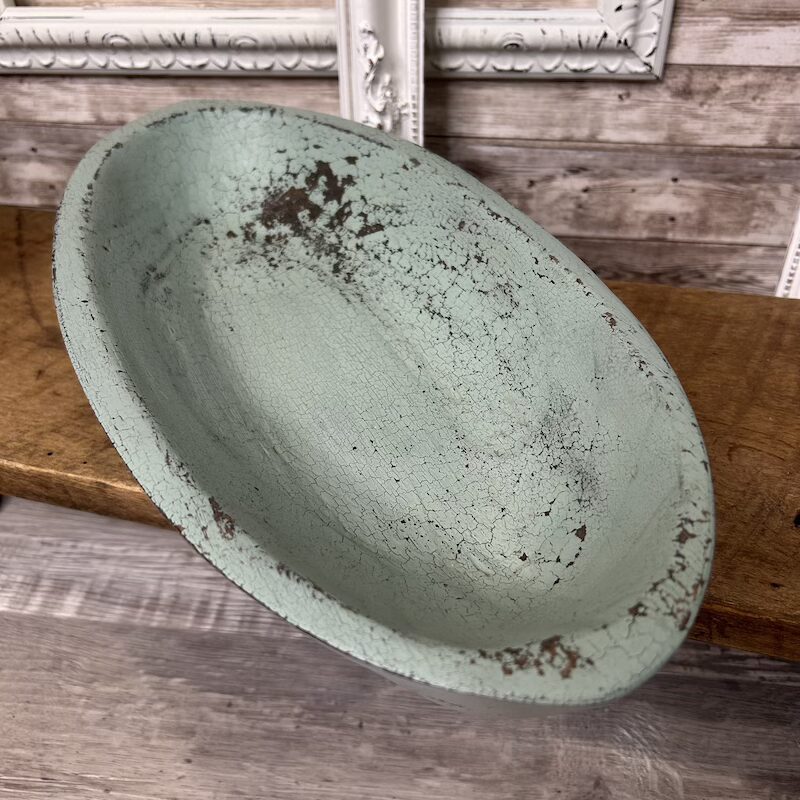 Upcycled Wooden Oblong Bowl with Milk Paint Patina - Image 4