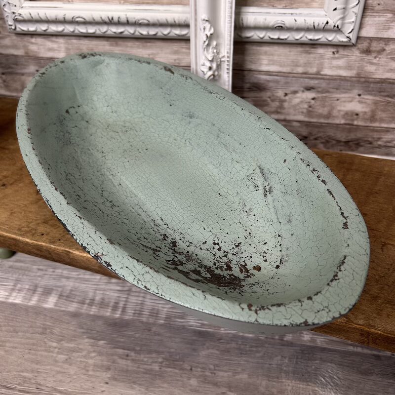 Upcycled Wooden Oblong Bowl with Milk Paint Patina - Image 5