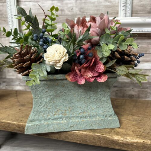 Small Rectangular Floral Container with Milk Paint Patina