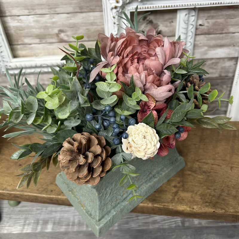Small Rectangular Floral Container with Milk Paint Patina - Image 6