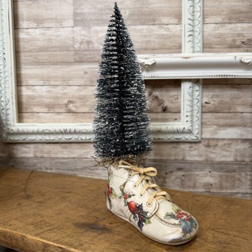 Vintage Baby Shoe with Bottlebrush Tree