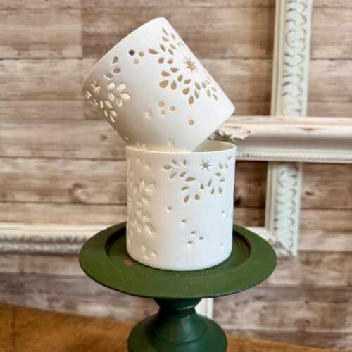 Pair of Crate and Barrel Snowflake Votive Holders