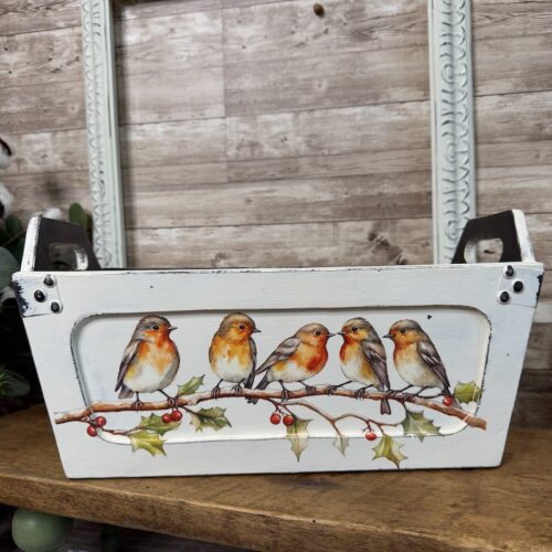 Double Sided Wooden Winter Tote with Birds