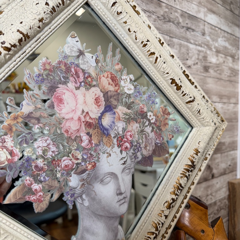 Distressed Square Mirror with Floral Transfer - Image 2