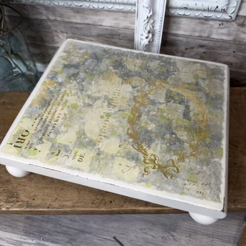 Wooden Riser with Decoupage and Gold Accents