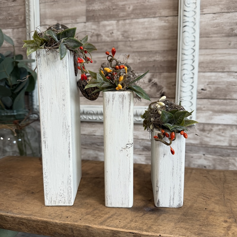 White Distressed Block Pumpkins with Floral - Image 3