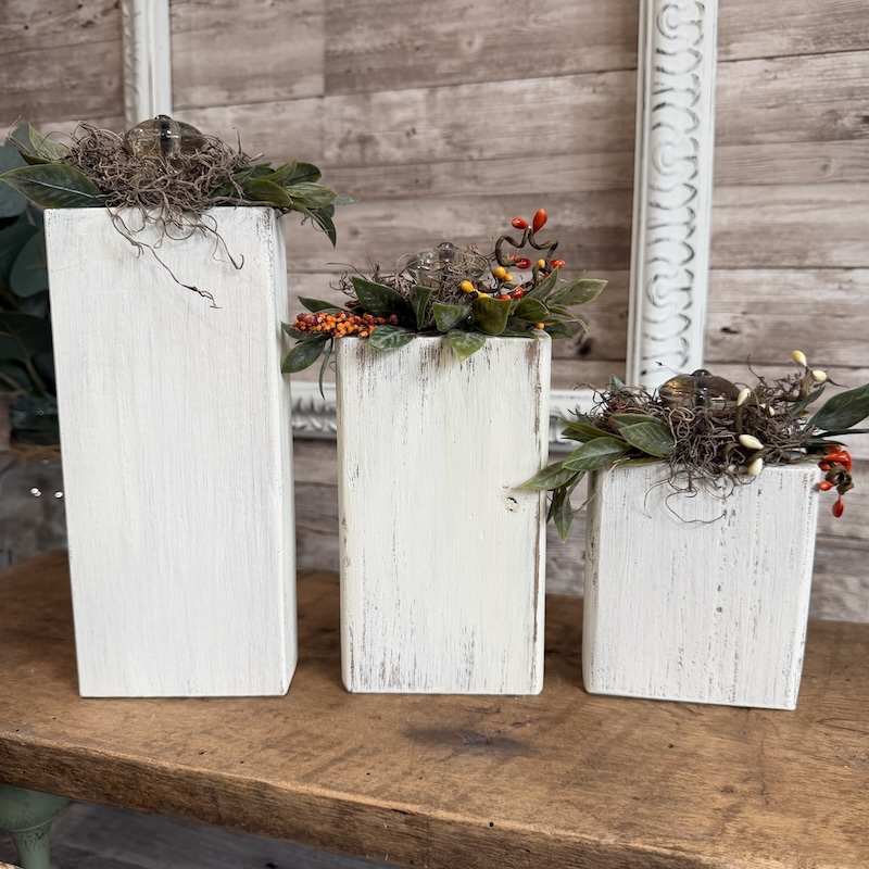 White Distressed Block Pumpkins with Floral - Image 4
