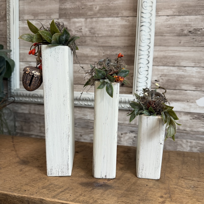 White Distressed Block Pumpkins with Floral - Image 5