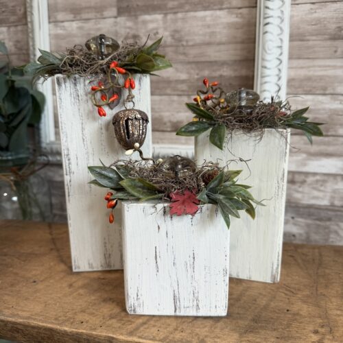 White Distressed Block Pumpkins with Floral