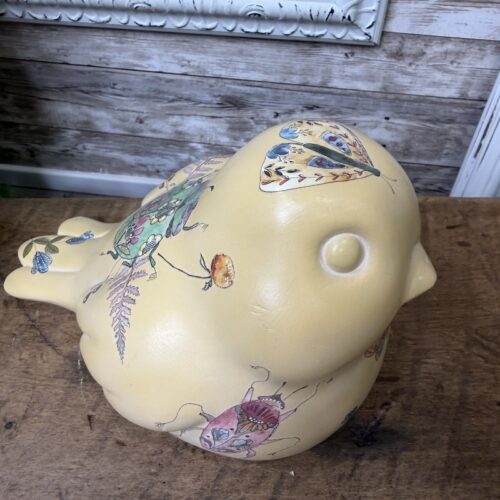 Concrete Bird with Whimsical Floral and Insect Images