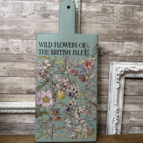 Upcycled Wooden Cutting Board with Crackle Milk Paint and Beautiful Floral Images